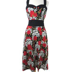 Banned Apparel Women's Lust Love Skulls and Roses Midi Dress